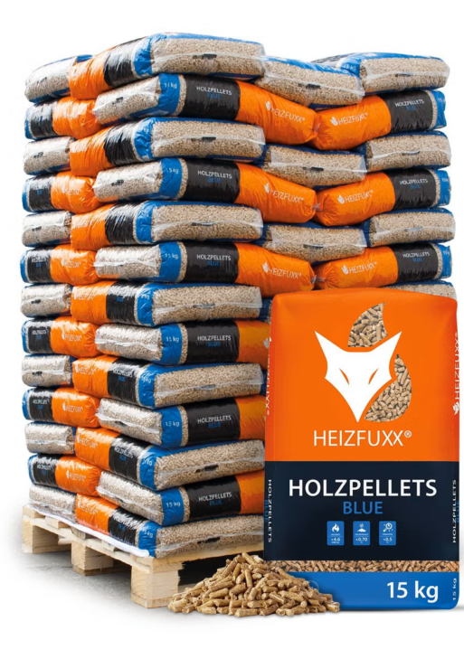Heizfuxx Holzpellets Blue 15kg x 65 Sack 975kg Palette