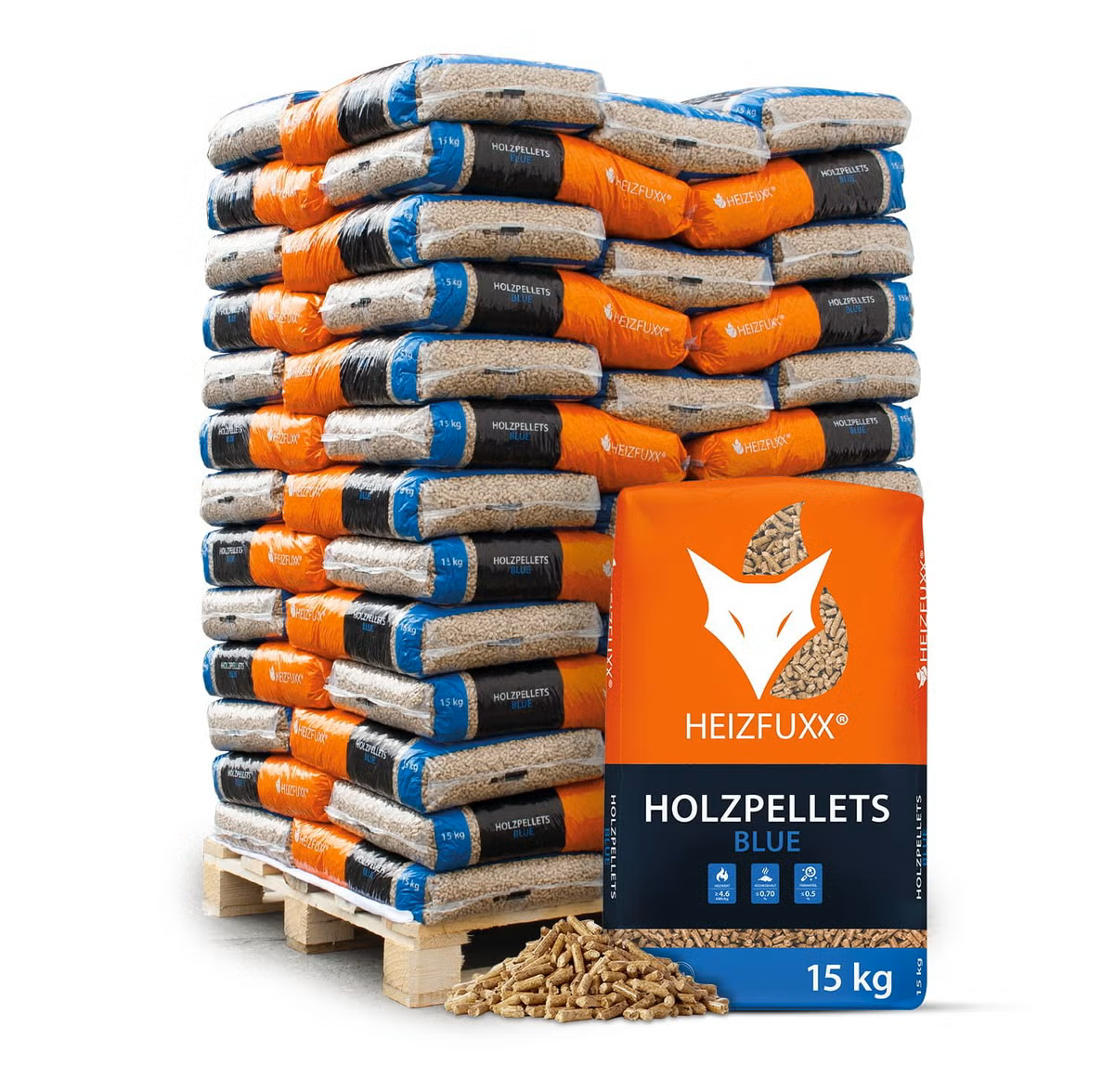 Heizfuxx Holzpellets Blue 15kg x 65 Sack 975kg Palette
