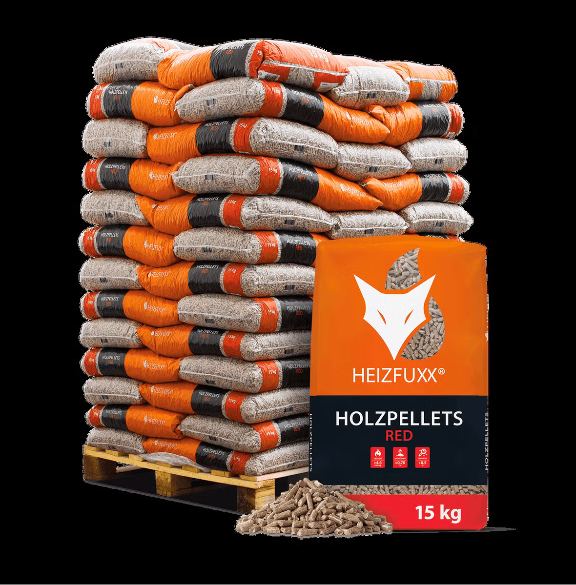 Heizfuxx Holzpellets Red 15kg x 65 Sack 975kg Palette